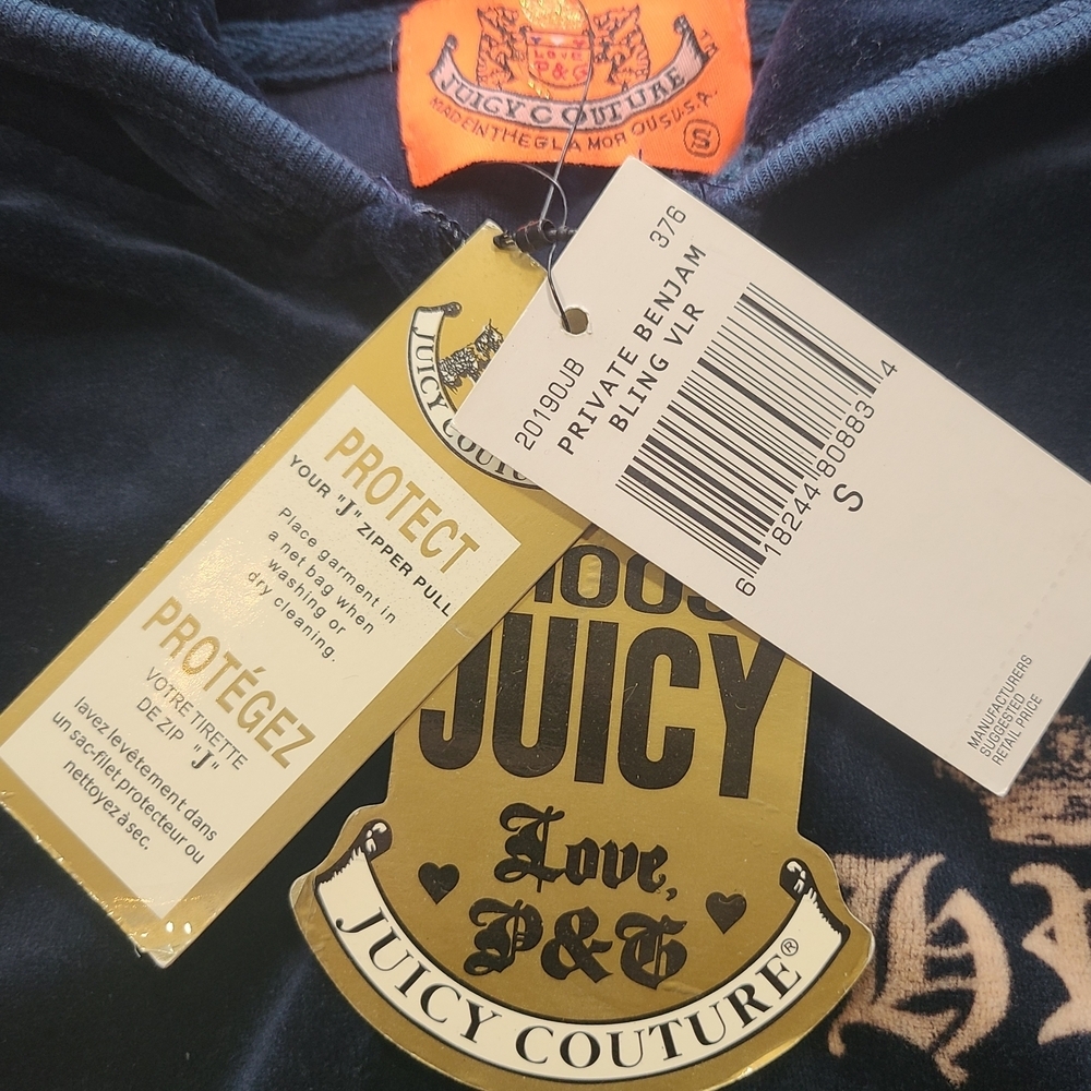 Juicy Couture Vintage Kids Y2K Velour Hoodie Her Royal Juicyness Navy NWT S - Picture 7 of 11